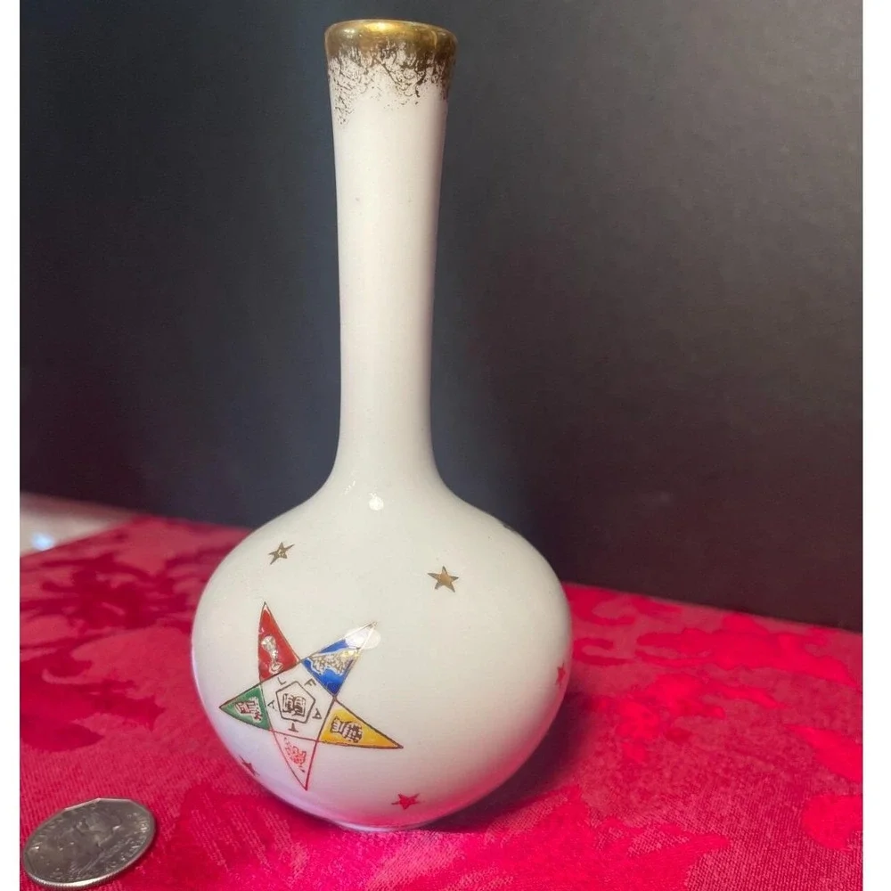 Vintage Order of Eastern Star Porcelain Bud Vase Hand Painted Japan 6in
